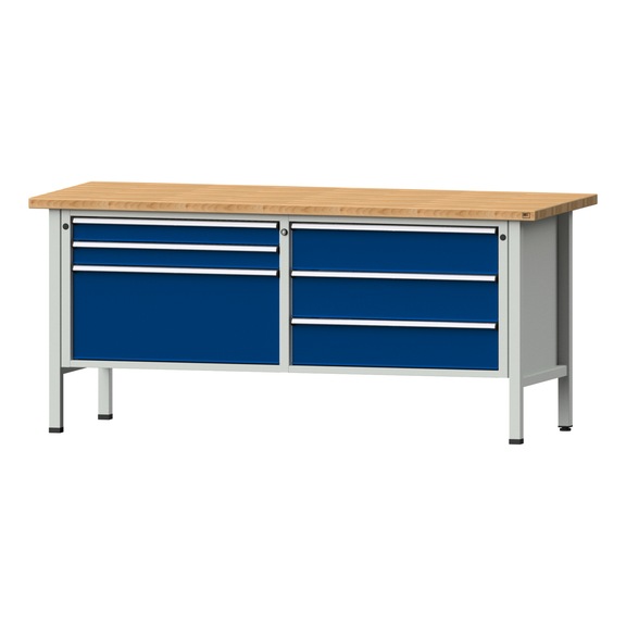 Kastenwerkbank VX 2000 mm, Modell 207, BMP 40 mm, RAL 7035/5010, 890x2000x800 mm - Kastenwerkbank V - X 2000 mm 2 Blöcke