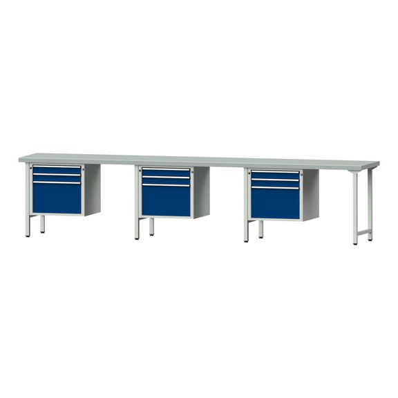 Combination workbench V/T-BL 4050 mm, model 742, ZBP 50 mm, RAL 7035/5010, 900x4050x700 - Combination workbench 4050 mm models 541 V - 932 V