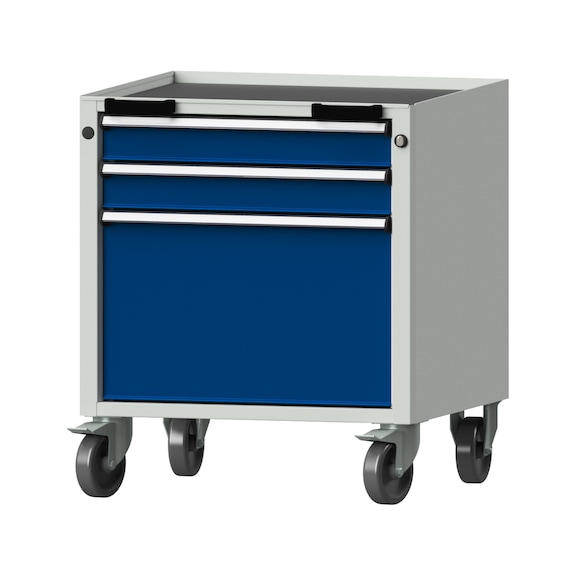 Roll container V/T - BL, model 52, storage tray, RAL 7035/RAL 5010, height 750 mm - Workshop trolley