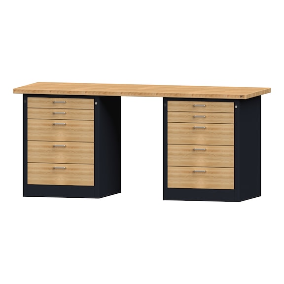 Combination workbench V/T-BL2000mm-2 blocks Model 850 BMP 40 mm RAL 7016, 890 x 2000 x 700 - Combination workbench 2000 mm models 821 VH - 850 VH