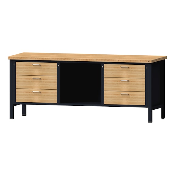 Box workbench V/T-BL 2000 mm, model 120, BMP 40 mm, RAL 7016, 840x2000x700 mm - Cabinet workbench 3 blocks models 120 - 127