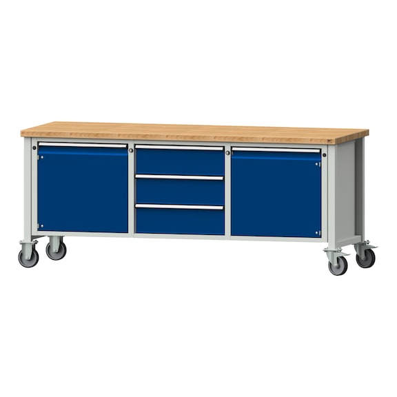 Box workbench V/T-BL 2000 mm, model 122 BMP 40 mm, RAL 7035/5010, 840x2000x700 - Cabinet workbench 3 blocks models 120 - 127
