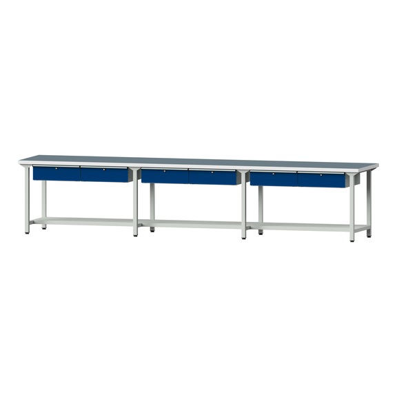Work table, model 205, UBP 40 mm, RAL 7035/RAL 5010, 840 x 4050 x 800 mm - Working table 4500 mm static