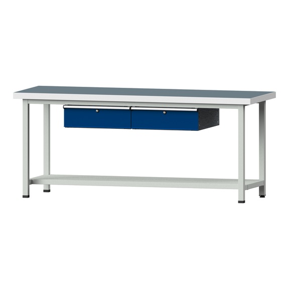 Arbeitstisch, Modell 175, UBP 50 mm, RAL 7035/RAL 5010, 850 x 2000 x 800 mm - Arbeitstisch 2000 mm statisch