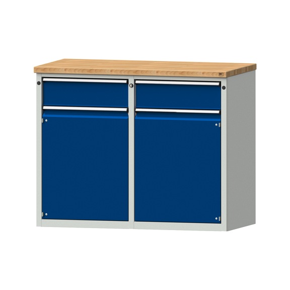 Side cabinet 2xBL, model 501, BMP 40 mm, RAL 7035/RAL 5010, height 1020 mm - Workshop cupboard