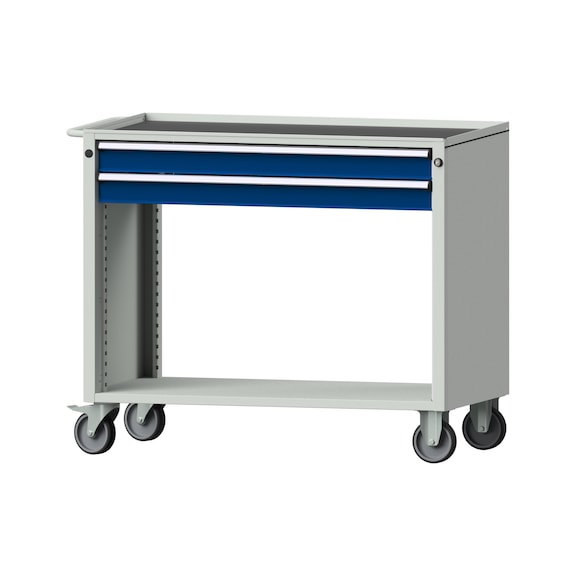 Workshop trolley V/T, model 352, storage tray, RAL 7035/RAL 5010, height 930 mm - Workshop trolley