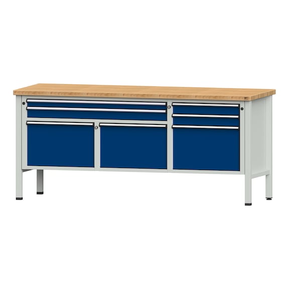 Box workbench 2000 4-piece housing model 281 BMP 40 mm 7035/5010, 890 x 2000 x 700 - Cabinet workbench 3 blocks 2000 4-piece