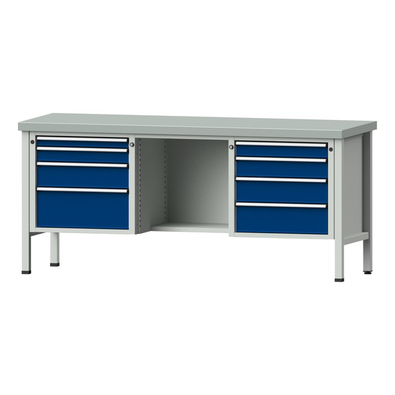 Box workbench V/T-BL 2000 mm, model 327 ZBP 40 mm, RAL 7035/5010, 890x2000x700 - Cabinet workbench 3 blocks models 146 - 419