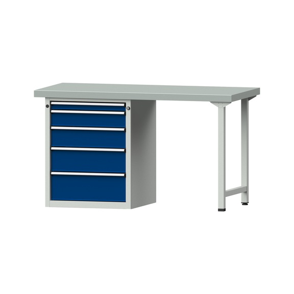 Combination workbench V/T-BL1500/2000 mm Model 809 ZBP 50 mm RAL 7035/5010, 850 x 1500 x 700 - Combination workbench 1500 mm models 809 V - 816 V