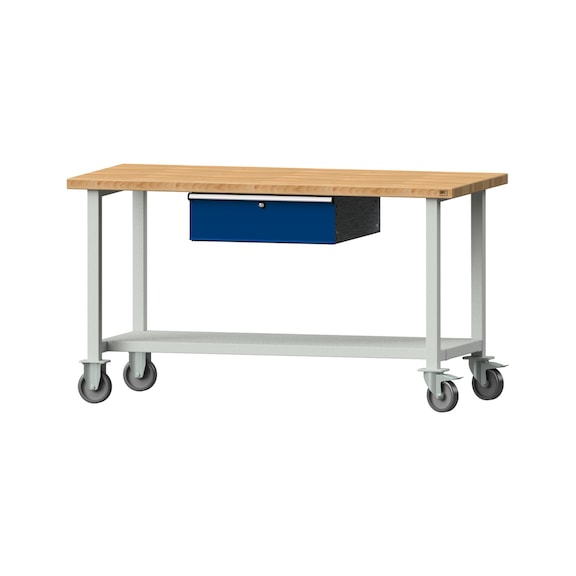 Work table, model 63, BMP 40 mm, RAL 7035/RAL 5010, 840 x 1500 x 700 mm - Working table 1500 mm movable