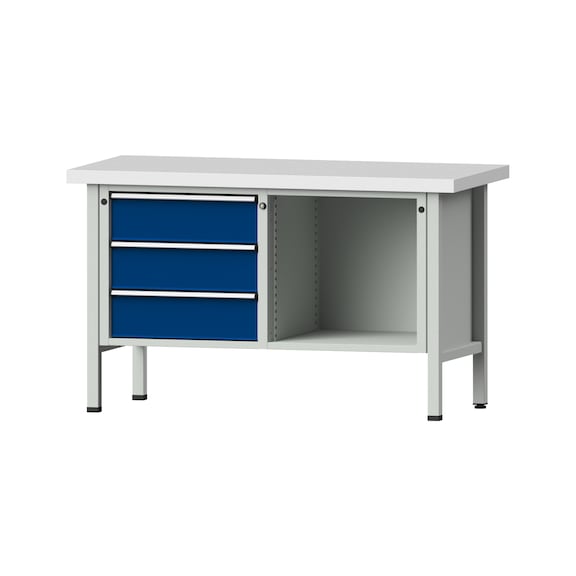 Kastenwerkbank V/T-BL 1500 mm, Modell 103 KSP 50 mm, RAL 7035/5010, 900x1500x700 - Kastenwerkbank V - BL 2 Blöcke Modelle 103 - 209