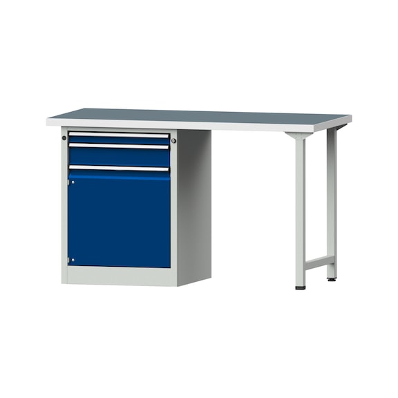 Combination workbench V/T-BL1500/2000 mm Model 804 UBP 40 mm RAL 7035/5010, 890 x 1500 x 700 - Combination workbench 1500 mm models 801 V - 808 VH
