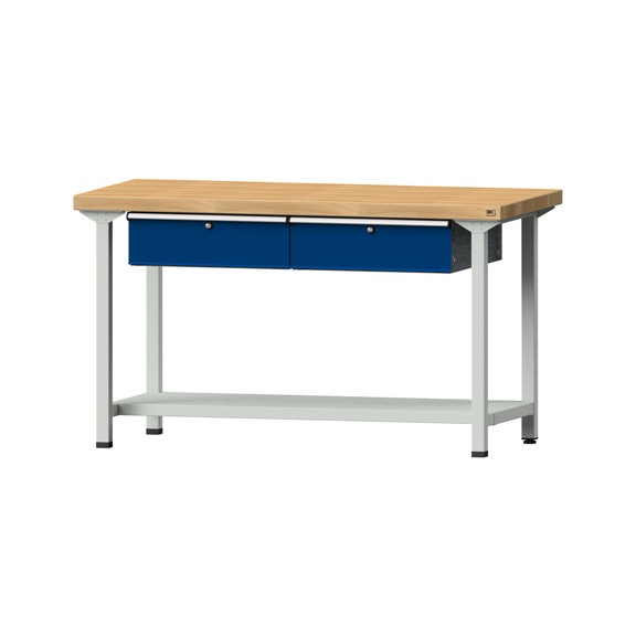 Arbeitstisch, Modell 55, BMP 50 mm, RAL 7035/RAL 5010, 850 x 1500 x 700 mm - Arbeitstisch 1500 mm statisch