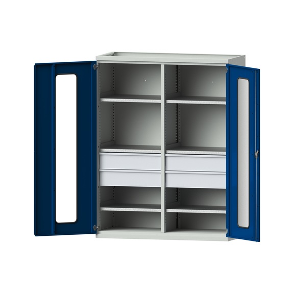 Schwerlastschrank T630mm - H1950mm, Modell 402, RAL 7035/RAL 5010, 620.011.0316 - Werkstattschrank