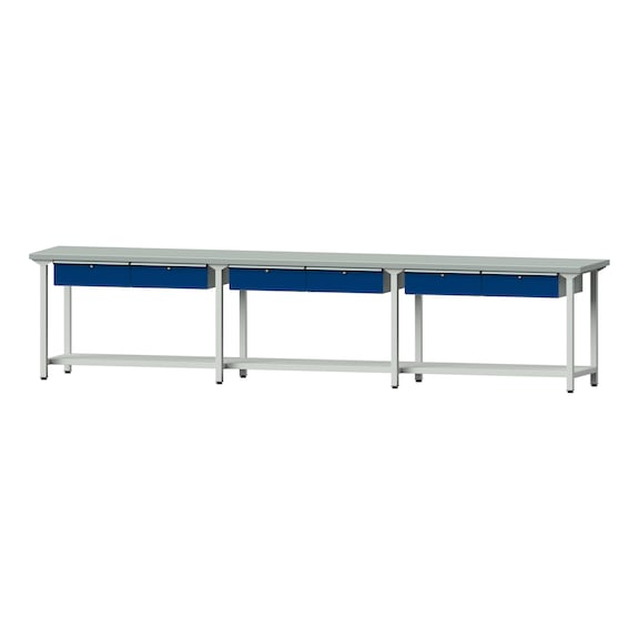 Arbeitstisch, Modell 105, ZBP 40 mm, RAL 7035/RAL 5010, 890 x 4050 x 700 mm - Arbeitstisch 4500 mm statisch