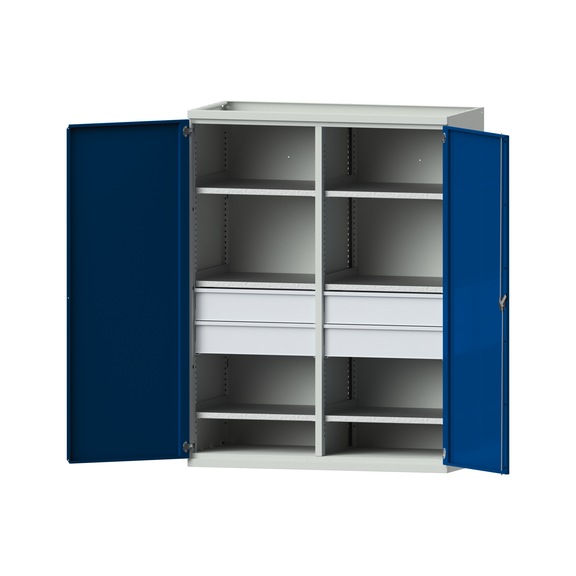 Schwerlastschrank T690mm - H1950mm, Modell 402, RAL 7035/RAL 5010, 620.014.0032 - Werkstattschrank