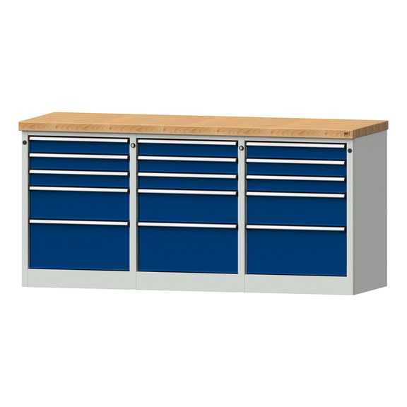 Side cabinet 3xBL, model 310, BMP 50 mm, RAL 7035/RAL 5010, height 900 mm - Workshop cupboard