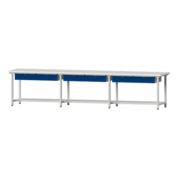 Work table, model 205, KSP 40 mm, RAL 7035/RAL 5010, 890 x 4050 x 800 mm - Working table 4500 mm static