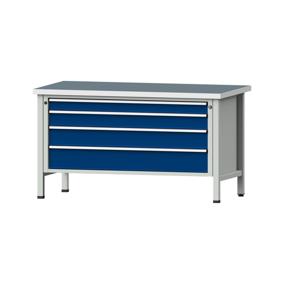 Box workbench VX 1500 mm, model 31, UBP 40 mm, RAL 7035/RAL 5010, 840x1500x800 - Cabinet workbench V - X 1500 mm 1 block