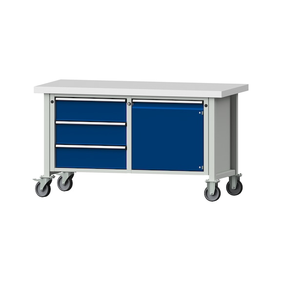 Kastenwerkbank V/T-BL 1500 mm, Modell 106 KSP 50 mm, RAL 7035/5010, 850x1500x700 - Kastenwerkbank V - BL 2 Blöcke Modelle 103 - 209