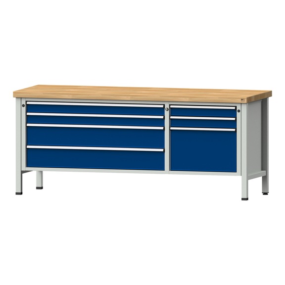 Box workbench 2000 2-piece housing model 288 BMP 50 mm 7035/5010, 850 x 2000 x 700 - Cabinet workbench 3 blocks 2000 2-piece
