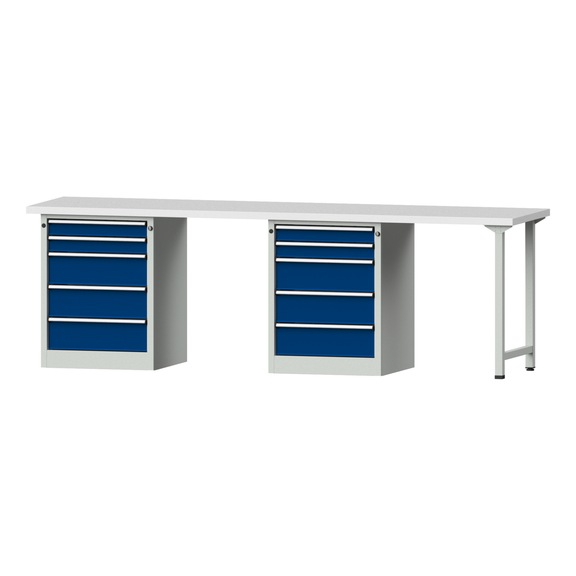 Combination workbench V/T-BL2800 mm, model 910, KSP 40 mm, RAL 7035/5010, 890x2800x700 - Combination workbench 2800 mm models 906 V - 916 V
