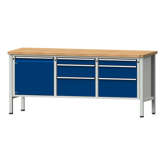 Box workbench V/T-BL 2000 mm, model 125 BMP 40 mm, RAL 7035/5010, 890x2000x700 - Cabinet workbench 3 blocks models 120 - 127