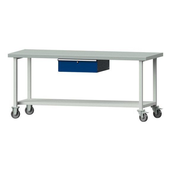 Work table, model 183, ZBP 50 mm, RAL 7035/RAL 5010, 900 x 2000 x 800 mm - Working table 2000 mm movable