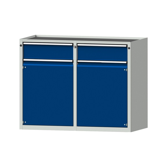 Side cabinet 2xBL, model 501, storage tray, RAL 7035/RAL 5010, height 980 mm - Workshop cupboard