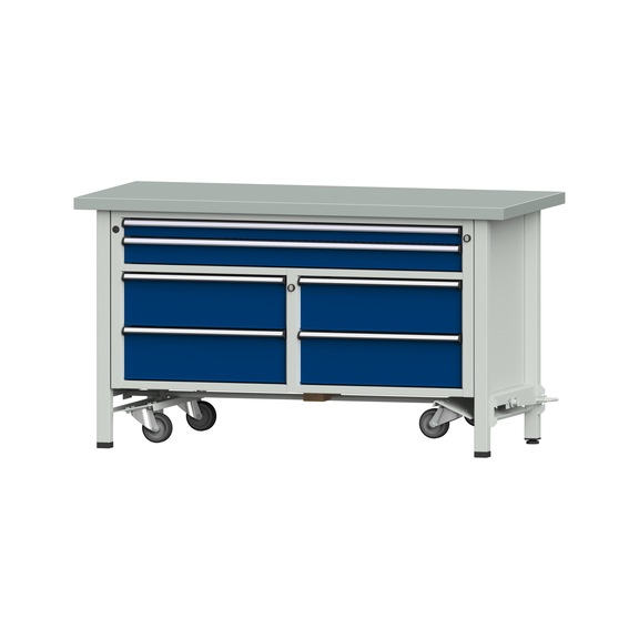 Box workbench 1500 3-part housing model 255 ZBP 40 mm 7035/5010 840x1500x700 - Cabinet workbench 2 blocks 1500 3-piece