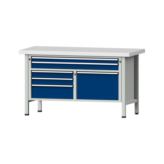 Box workbench 1500, 3-part housing, model 257 KSP 50 mm 7035/5010 850x1500x700 - Cabinet workbench 2 blocks 1500 3-piece