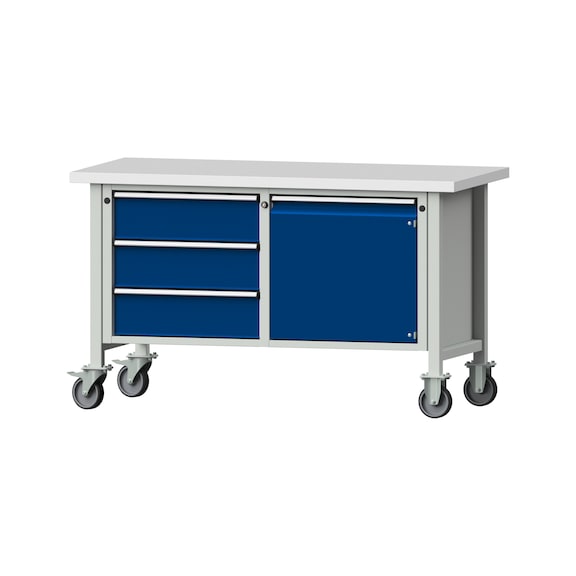 Box workbench V/T-BL 1500 mm, model 106 KSP 40 mm, RAL 7035/5010, 890x1500x700 - Cabinet workbench 2 blocks models 103 - 209
