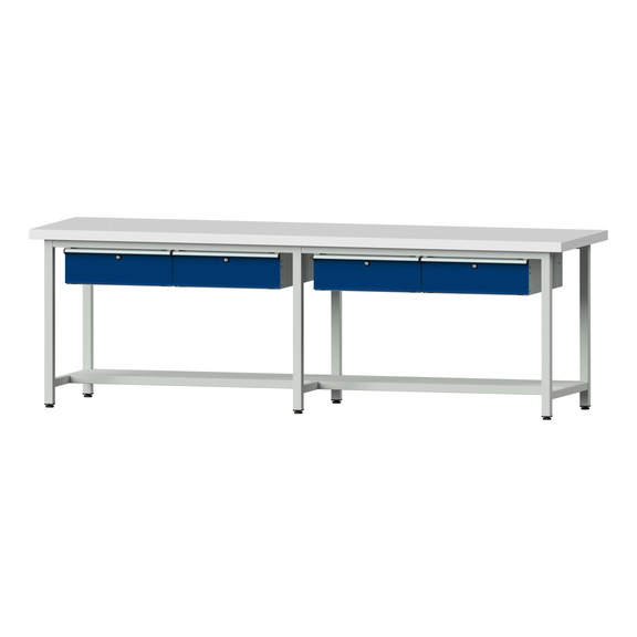 Work table, model 195, KSP 50 mm, RAL 7035/RAL 5010, 900 x 2800 x 800 mm - Working table 2800 mm static