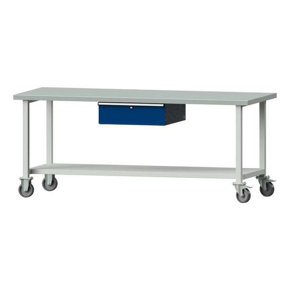 Work table, model 183, ZBP 40 mm, RAL 7035/RAL 5010, 840 x 2000 x 800 mm - Working table 2000 mm movable