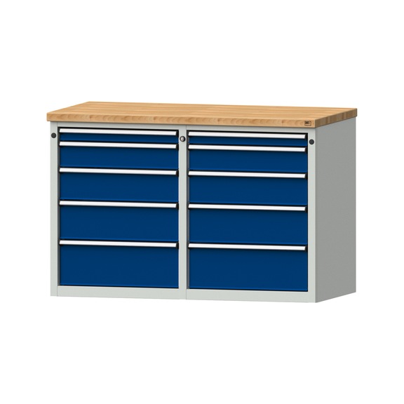 Side cabinet 2xBL, model 206, BMP 40 mm, RAL 7035/RAL 5010, height 840 mm - Workshop cupboard