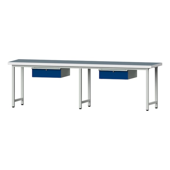 Work table, model 93, UBP 50 mm, RAL 7035/RAL 5010, 850 x 2800 x 700 mm - Working table 2800 mm static