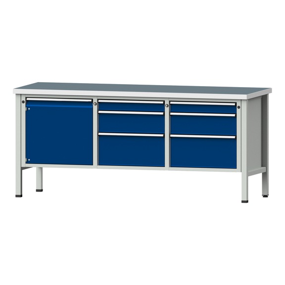 Box workbench V/T-BL 2000 mm, model 125 UBP 40 mm, RAL 7035/5010, 890x2000x700 - Cabinet workbench 3 blocks models 120 - 127