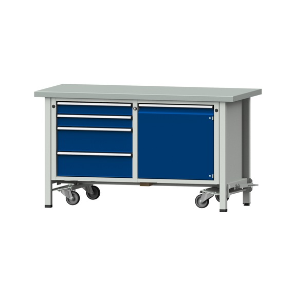 Box workbench V/T-BL 1500 mm, model 131 ZBP 40 mm, RAL 7035/5010, 840x1500x700 - Cabinet workbench 2 blocks models 103 - 209