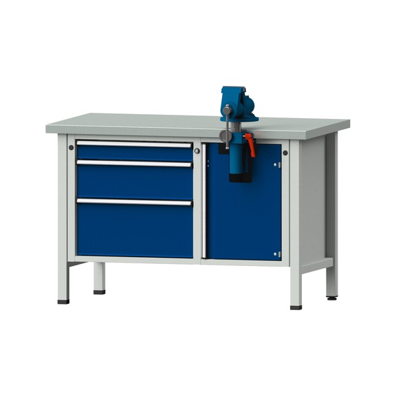 Assembly workbench V/T-BL, model 804, ZBP 40 mm, RAL 7035/5010, 840x1270x700 mm - Assembly workbench stationary