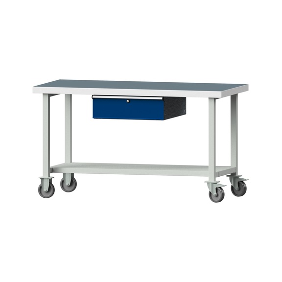 Work table, model 63, UBP 50 mm, RAL 7035/RAL 5010, 850 x 1500 x 700 mm - Working table 1500 mm movable