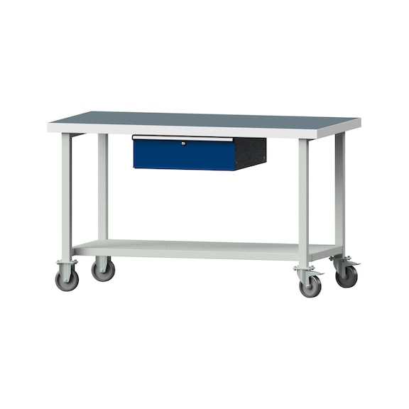 Work table, model 163, UBP 50 mm, RAL 7035/RAL 5010, 900 x 1500 x 800 mm - Working table 1500 mm movable