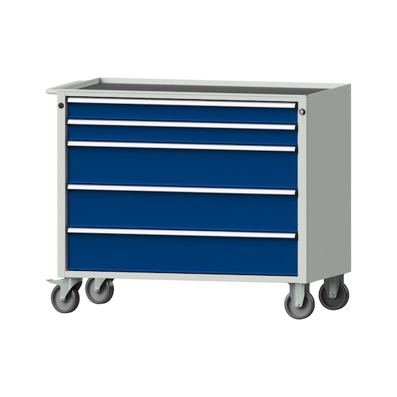 Workshop trolley V/T, model 353, storage tray, RAL 7035/RAL 5010, height 930 mm - Workshop trolley