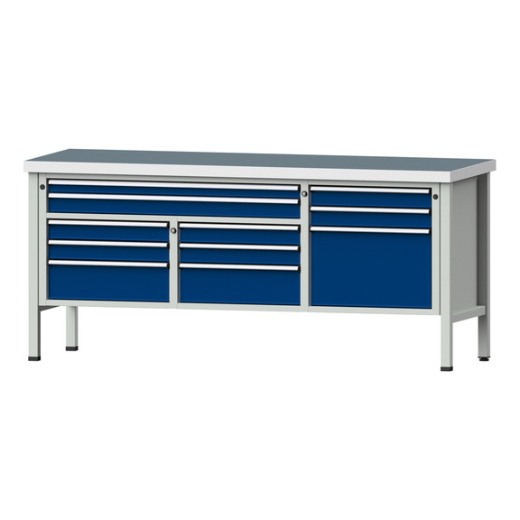 Box workbench 2000 4-piece housing model 283 UBP 50 mm 7035/5010, 900x2000x700 - Cabinet workbench 3 blocks 2000 4-piece