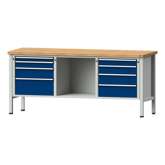 Box workbench V/T-BL 2000 mm, model 127 BMP 40 mm, RAL 7035/5010, 890x2000x700 - Cabinet workbench 3 blocks models 120 - 127