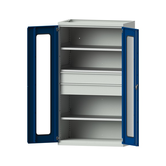 Heavy-duty cabinet T630mm - H1950mm, model 102, RAL 7035/RAL 5010, 620.011.0012 - Workshop cupboard