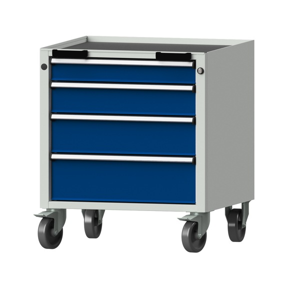 Roll container V/T - BL, model 55, storage tray, RAL 7035/RAL 5010, height 750 mm - Workshop trolley