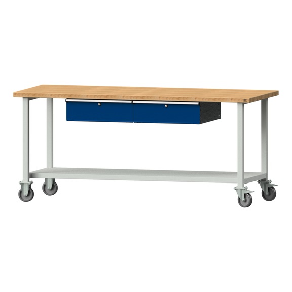Arbeitstisch, Modell 185, BMP 40 mm, RAL 7035/RAL 5010, 890 x 2000 x 800 mm - Arbeitstisch 2000 mm fahrbar