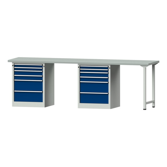 Combination workbench V/T-BL2800 mm, model 914, ZBP 40 mm, RAL 7035/5010, 890x2800x700 - Combination workbench 2800 mm models 906 V - 916 V