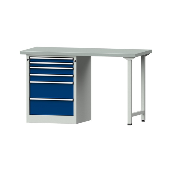 Combination workbench V/T-BL1500/2000 mm Model 814 ZBP 40 mm RAL 7035/5010, 890 x 1500 x 700 - Combination workbench 1500 mm models 809 V - 816 V
