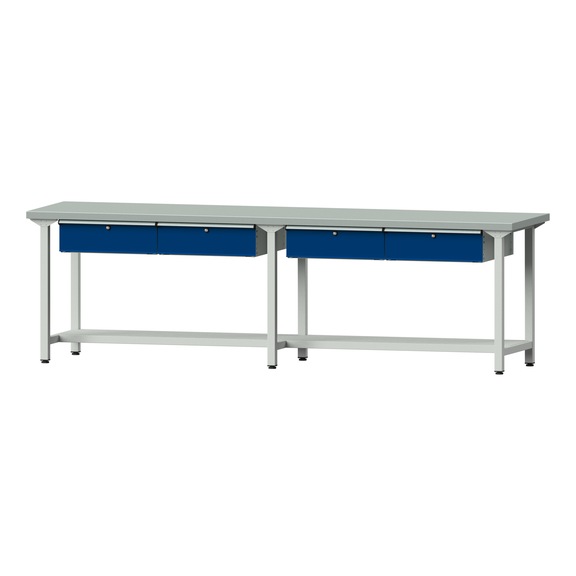 Work table, model 95, ZBP 40 mm, RAL 7035/RAL 5010, 840 x 2800 x 700 mm - Working table 2800 mm static
